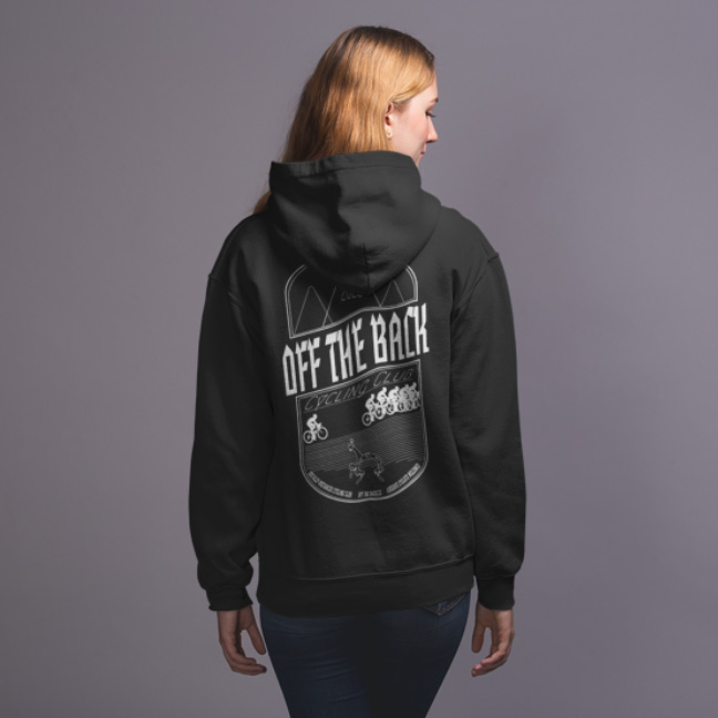 model with OTB.CC Hoodie back view